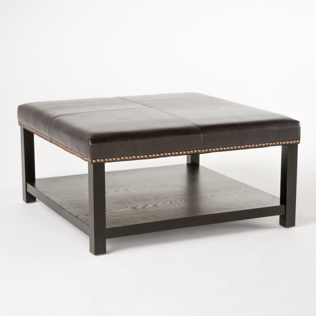 Large Square Ottoman Bench, faux leather Coffee Table Ottoman with rack & Solid Wood Legs, Oversized Ottoman for Living Room - Grand Goldman Shop