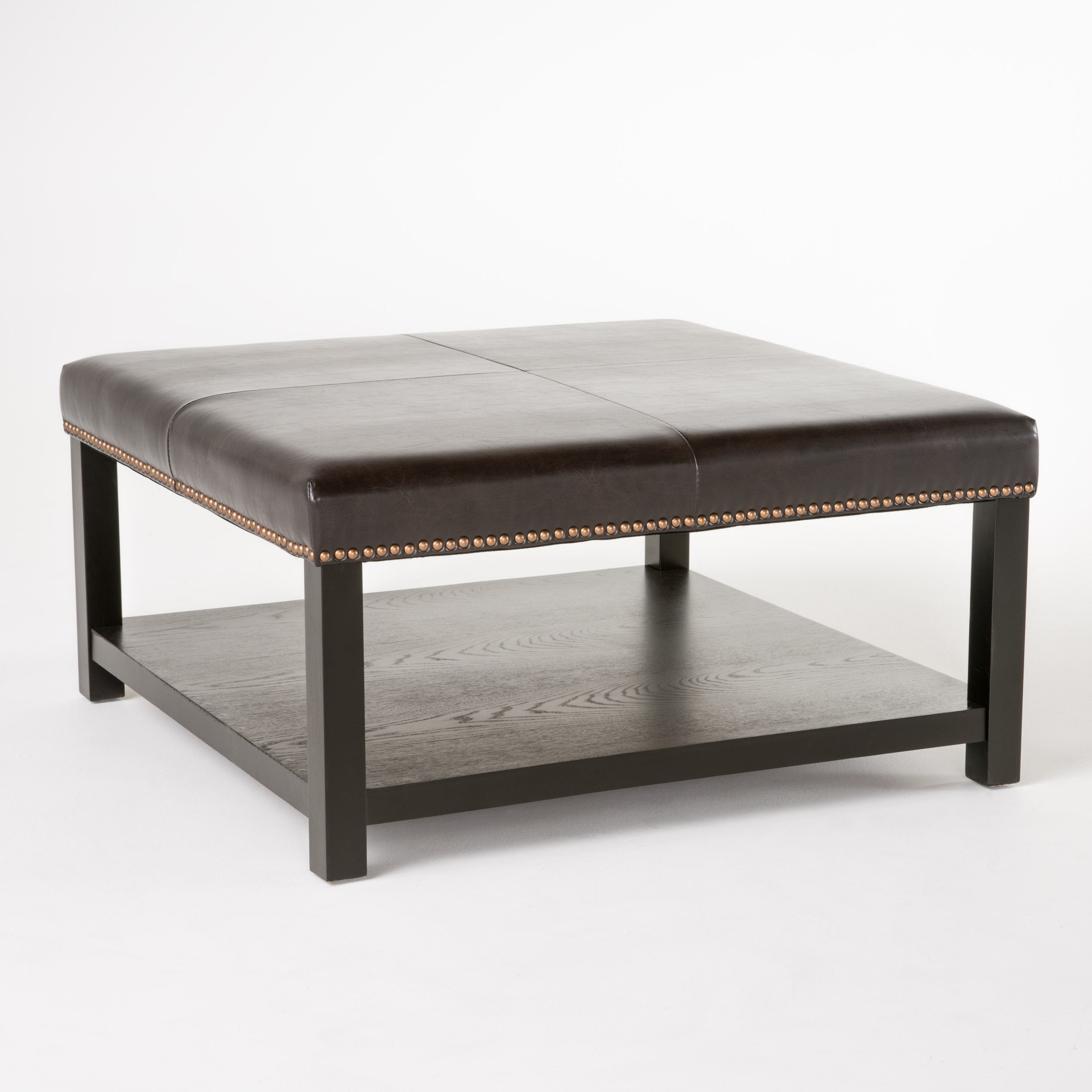 Large Square Ottoman Bench, faux leather Coffee Table Ottoman with rack & Solid Wood Legs, Oversized Ottoman for Living Room - Grand Goldman Shop
