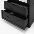 2 Door Wood Wardrobe for Bedroom with Hanging Clothing Rod inside the Cabinet and 2 Drawers for Storage Organization, Built-in induction light Multifunctional Closet with Mirror, Black - Grand Goldman Shop