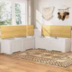 3-Piece L-Shaped Multi-Functional Storage Bench with Cushion, serving as a kitchen corner bench, toy storage box, or reading nook seat., White and Natural, 63'D x 63'W x 19.1'H - Grand Goldman Shop