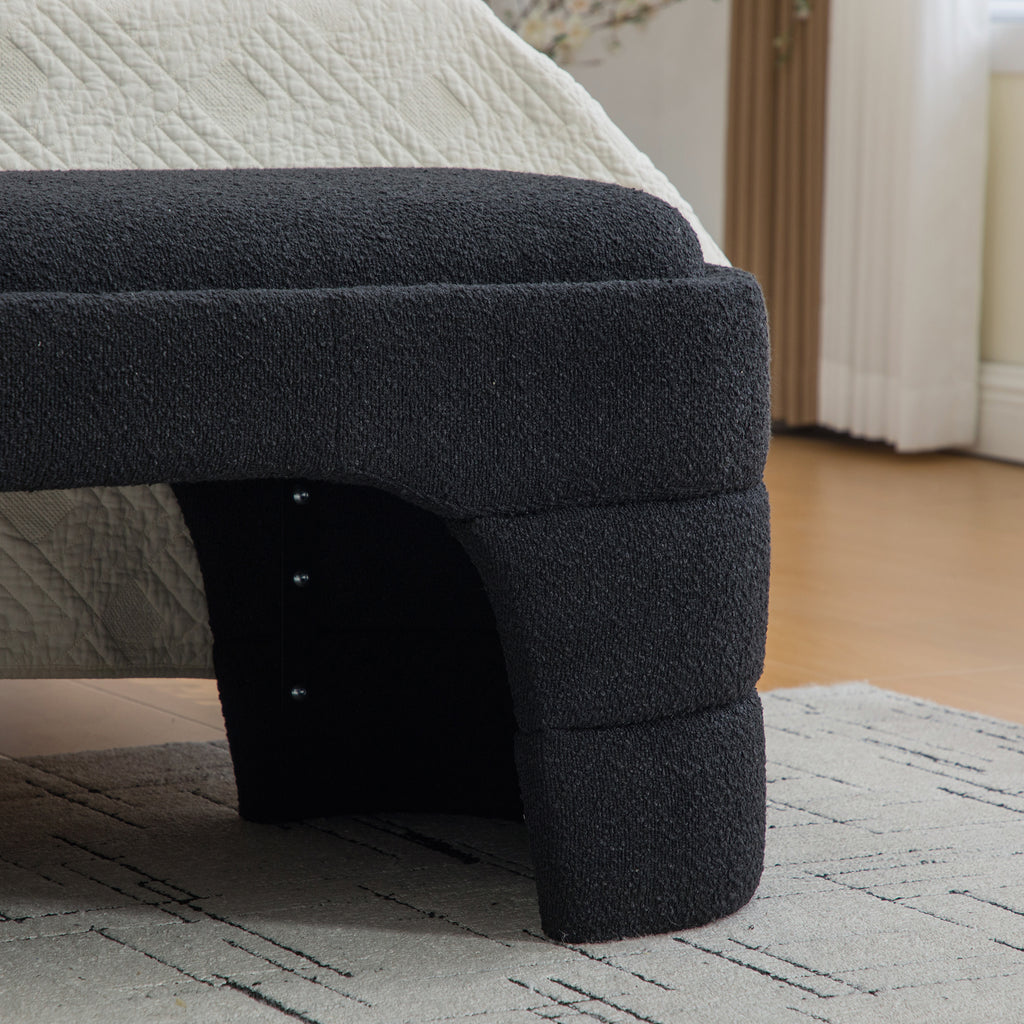 64.96'Wide Modern Upholstered Armless Upholstered Bedroom Benches End of Bed Bench for Entryway, Chenille Ottoman Foot Stool for Living Room and Bedroom, Entryway, Black Boucle - Grand Goldman Shop