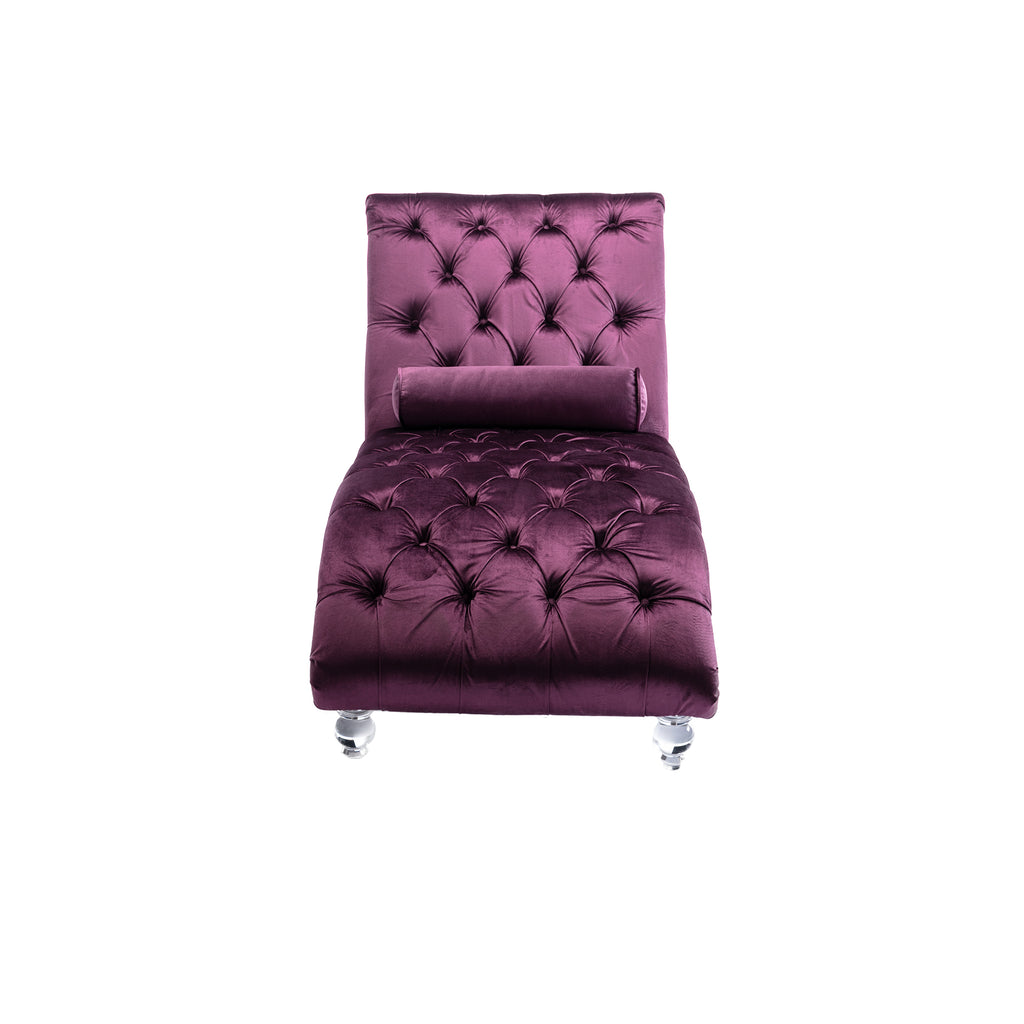 Velvet Chaise Lounge Indoor, Button-Tufted Upholstered Chaise Lounge Chair with Pillow for Bedroom Living Room Office, Purple Velvet - Grand Goldman Shop