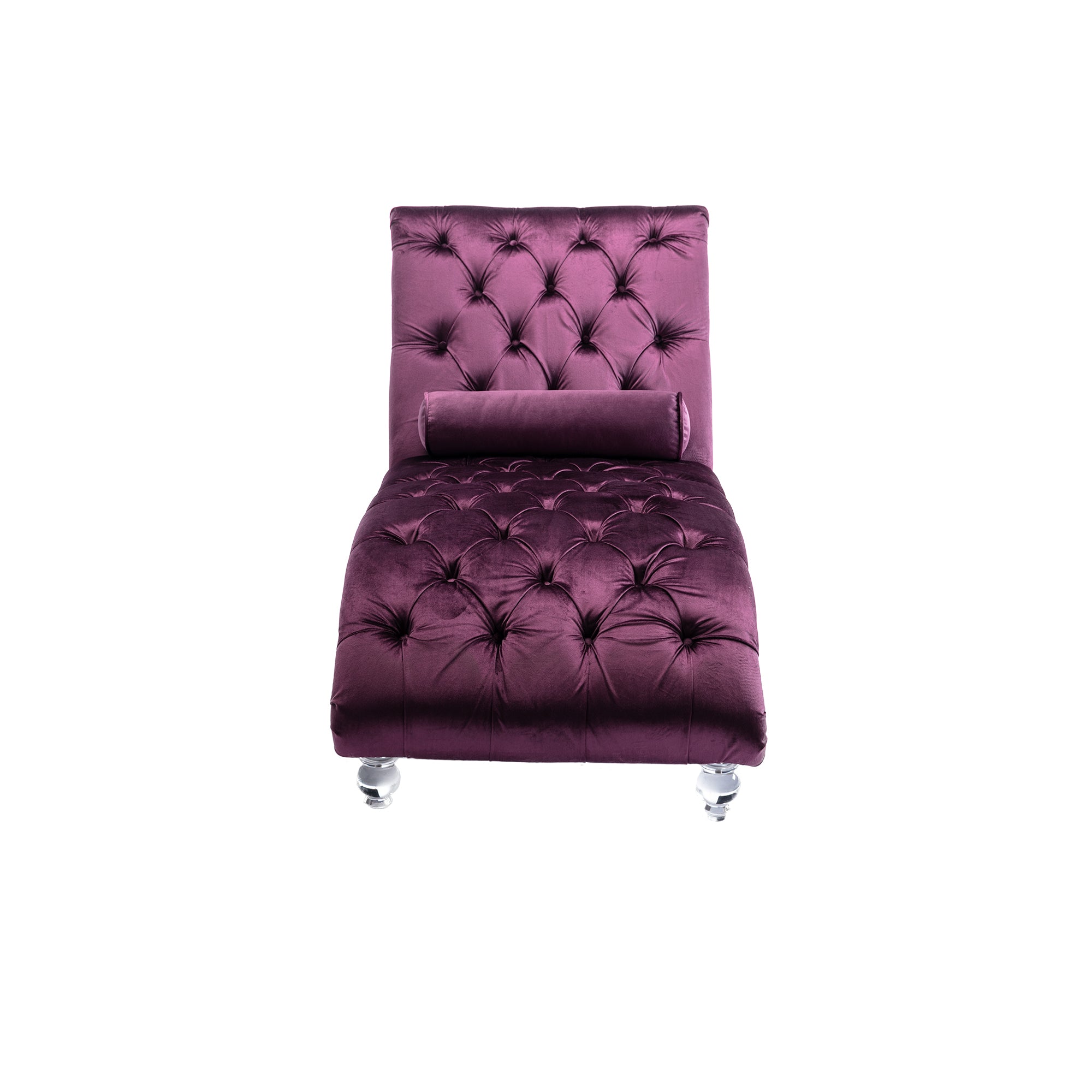 Velvet Chaise Lounge Indoor, Button-Tufted Upholstered Chaise Lounge Chair with Pillow for Bedroom Living Room Office, Purple Velvet - Grand Goldman Shop