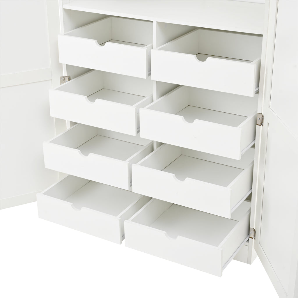 [Assembly Video Provided] TOPMAX 35.5x17.6x70.9inch Freestanding Kitchen Pantry Cabinet, Tall Storage Cabinet with 4 Doors, 2 Door Shelves, 8 Pull-out Trays and Adjustable Shelf for Dining Room, White - Grand Goldman Shop