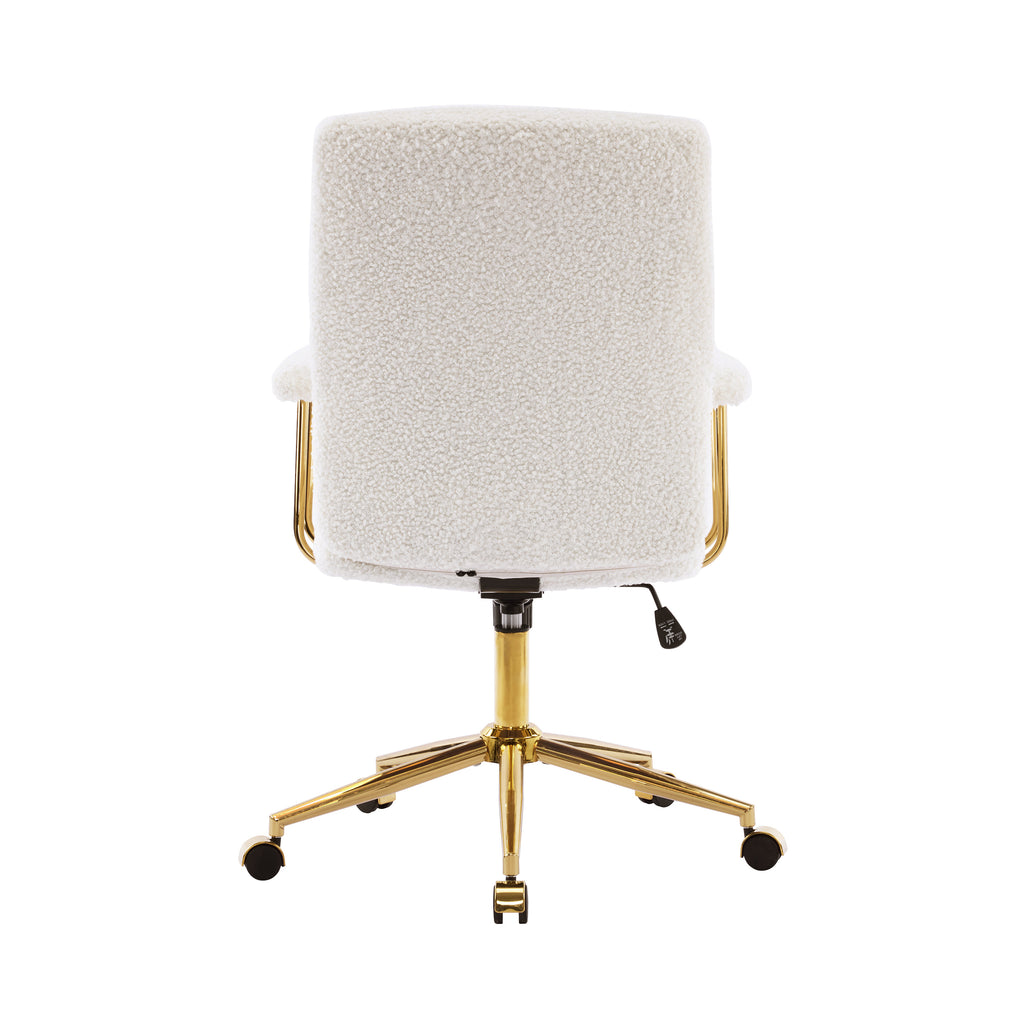 Textured Boucle Fabric White and Gold Office Chair, Modern Height Adjustable Desk Chair with Padded Arms | Premium Home Decor