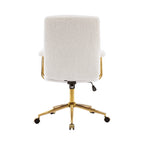 Textured Boucle Fabric White and Gold Office Chair, Modern Height Adjustable Desk Chair with Padded Arms | Premium Home Decor