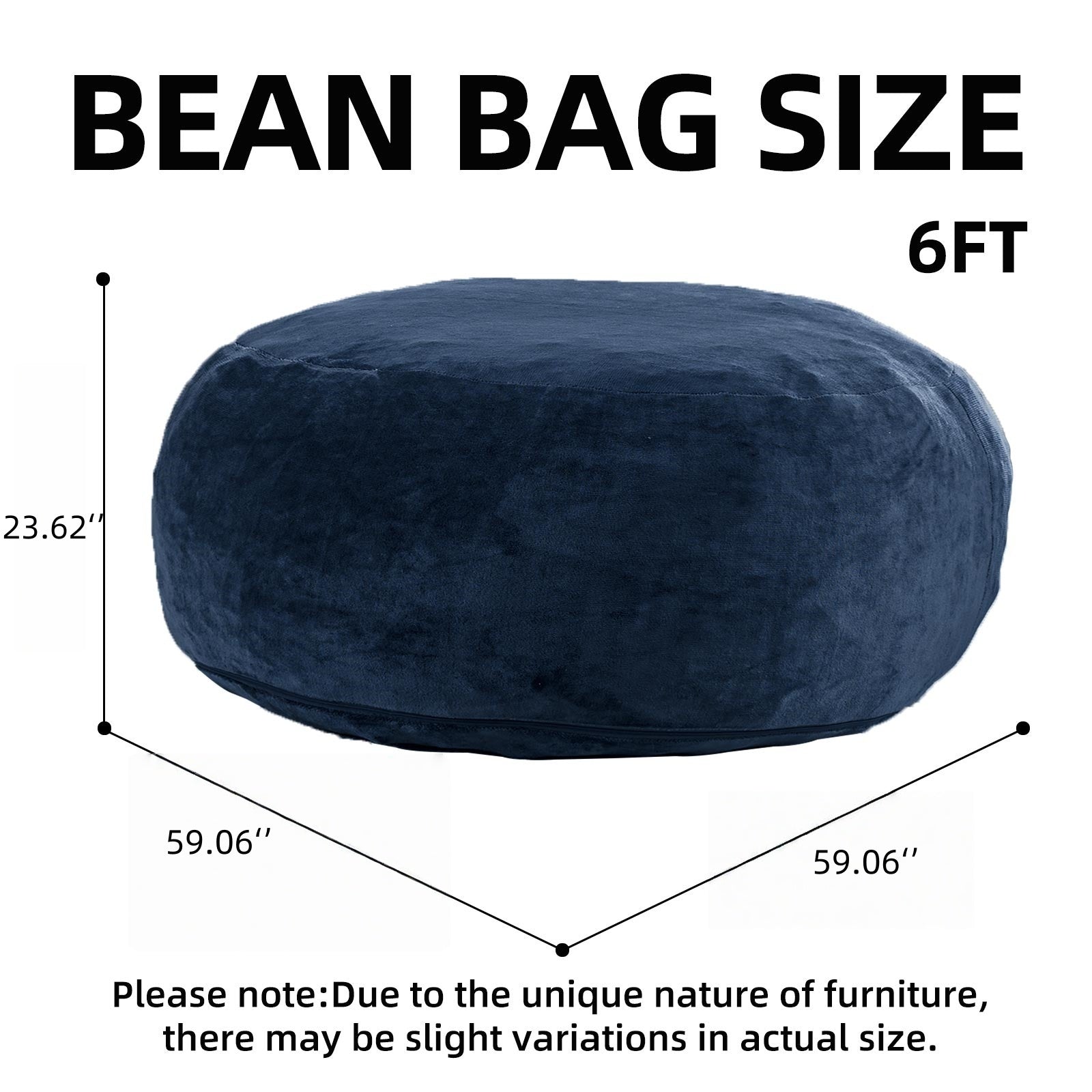 6FT bean bag chair, memory foam filling, adult and teen bean bag chair, soft sofa with removable flannel cover, round sofa for living room, bedroom, college dorm. - Grand Goldman Shop