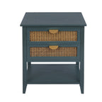 2-Drawer Side Table - Natural Rattan - End Table - Suitable for Bedroom, Living Room, or Study - Green MDF - Grand Goldman Shop