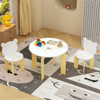 Kids Table and Chair Set, 3-Piece Toddler Table with 2 Chairs, Cute Bear-Back Chairs, Sturdy Wooden Activity Table Set for Ki