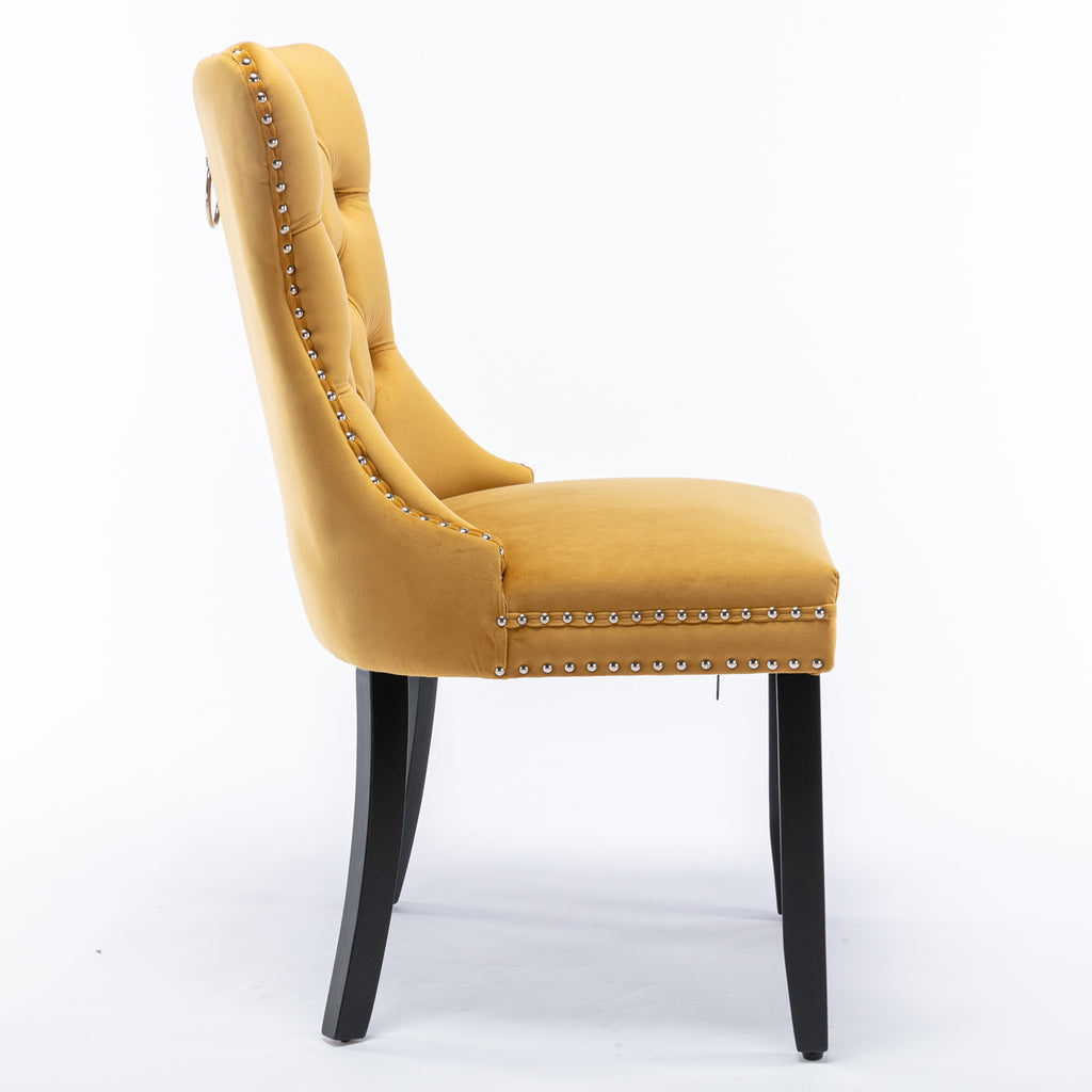 Nikki Collection Modern, High-end Tufted Solid Wood Contemporary Velvet Upholstered Dining Chair with Wood Legs Nailhead Trim 2-Pcs Set,Gloden, SW2001GL - Grand Goldman Shop