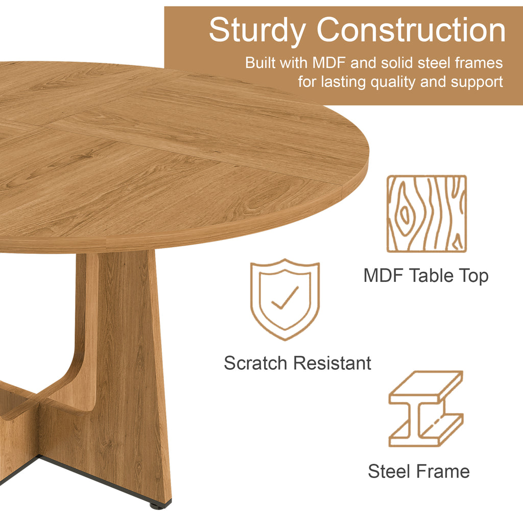 Round Dining Table for 4 - 47 Inch Farmhouse Kitchen Table, MDF Circle Table with Oak Finish, 300lb Weight Capacity, Easy Assembly for Dining Room, Kitchen, Living Room - Spiced Round Table - Grand Goldman Shop