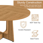 Round Dining Table for 4 - 47 Inch Farmhouse Kitchen Table, MDF Circle Table with Oak Finish, 300lb Weight Capacity, Easy Assembly for Dining Room, Kitchen, Living Room - Spiced Round Table - Grand Goldman Shop