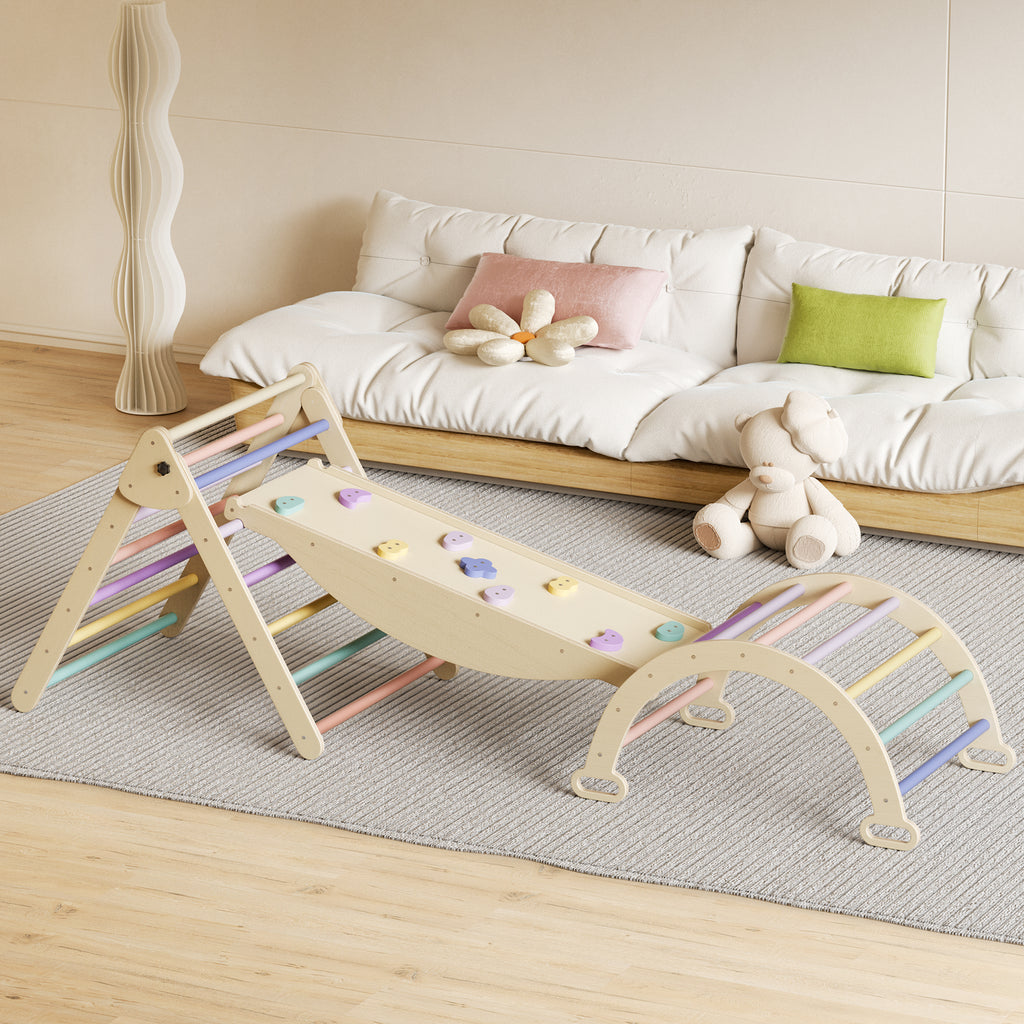 5 in 1 Pikler Triangle Set, Baby Climbing Toy, Montessori Learning Toy with Arch, Ramp, and Climbing Triangle | Premium Home 