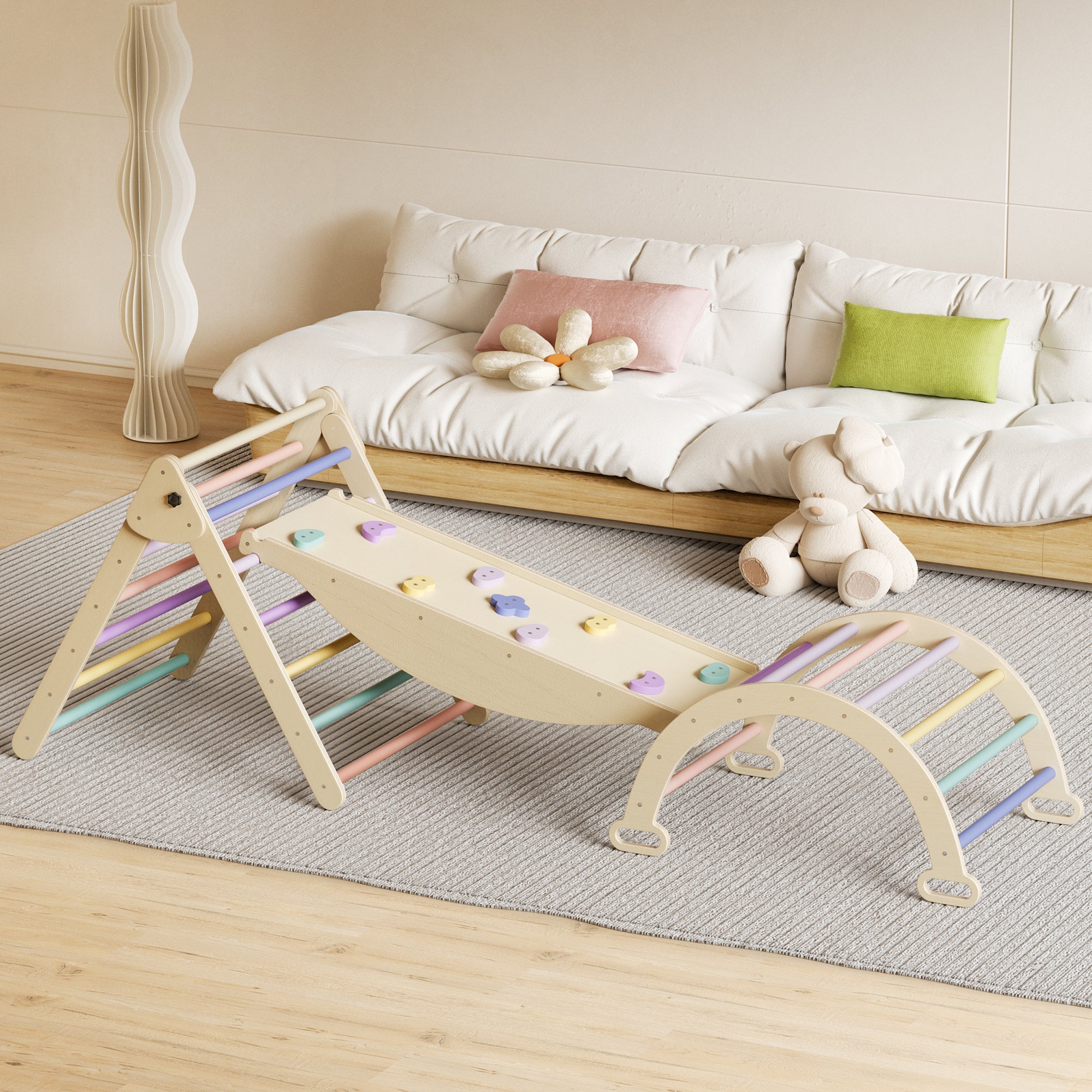5 in 1 Pikler Triangle Set, Baby Climbing Toy, Montessori Learning Toy with Arch, Ramp, and Climbing Triangle | Premium Home 