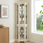 Curio Cabinet Lighted Glass Display Curio Cabinet w/Tempered Glass Doors and Shelves, Crown Corner Cabinet with Bulb, Corner Storage Decoration for Living room and Bedroom WHI - Grand Goldman Shop