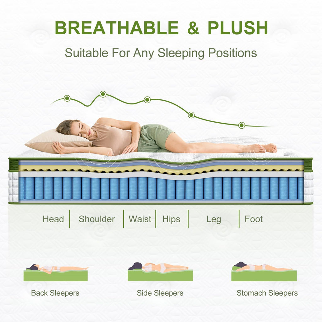 12 Inch Full Size Hybrid Mattress with Gel Memory Foam & Pocket Springs - Grand Goldman Shop