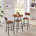 Round bar stool set with shelves, stool with backrest Rustic Brown, 23.6'' Dia x 35.4'' H - Grand Goldman Shop