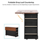 K&K 53'' Farmhouse Kitchen Island with Two Tempered Glass Cabinet Doors, Power Outlet, Rolling Kitchen Cart on Wheels with Drop Leaf, 5 Open Side Racks, 3 Drawers, for Kitchen, Dining Room, Black - Grand Goldman Shop