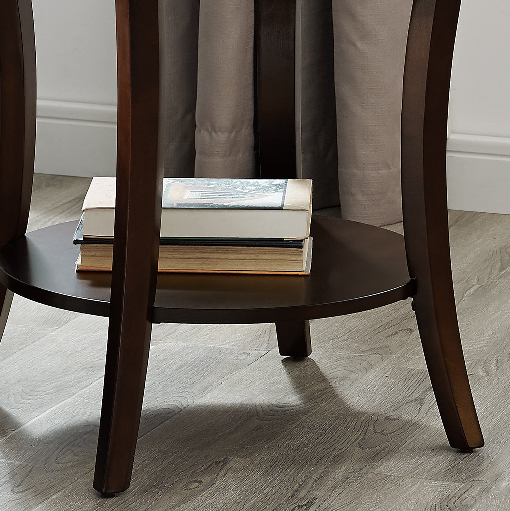 Perth Contemporary Round Shelf End Table, Espresso - Grand Goldman Shop