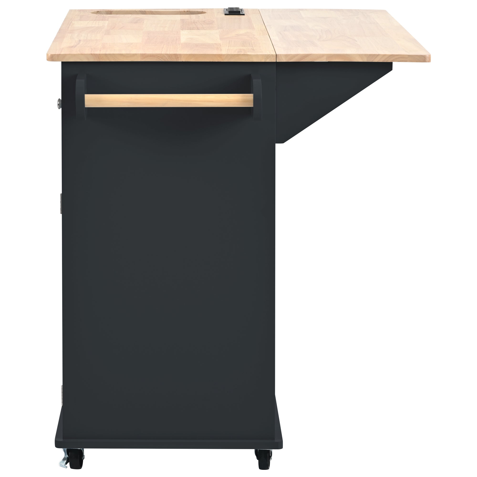 Kitchen Island with Power Outlet,Kitchen Storage Island with Drop Leaf and Rubber Wood,Open Storage and Wine Rack,5 Wheels,with Adjustable Storage for Home, Kitchen, and Dining Room, Black - Grand Goldman Shop