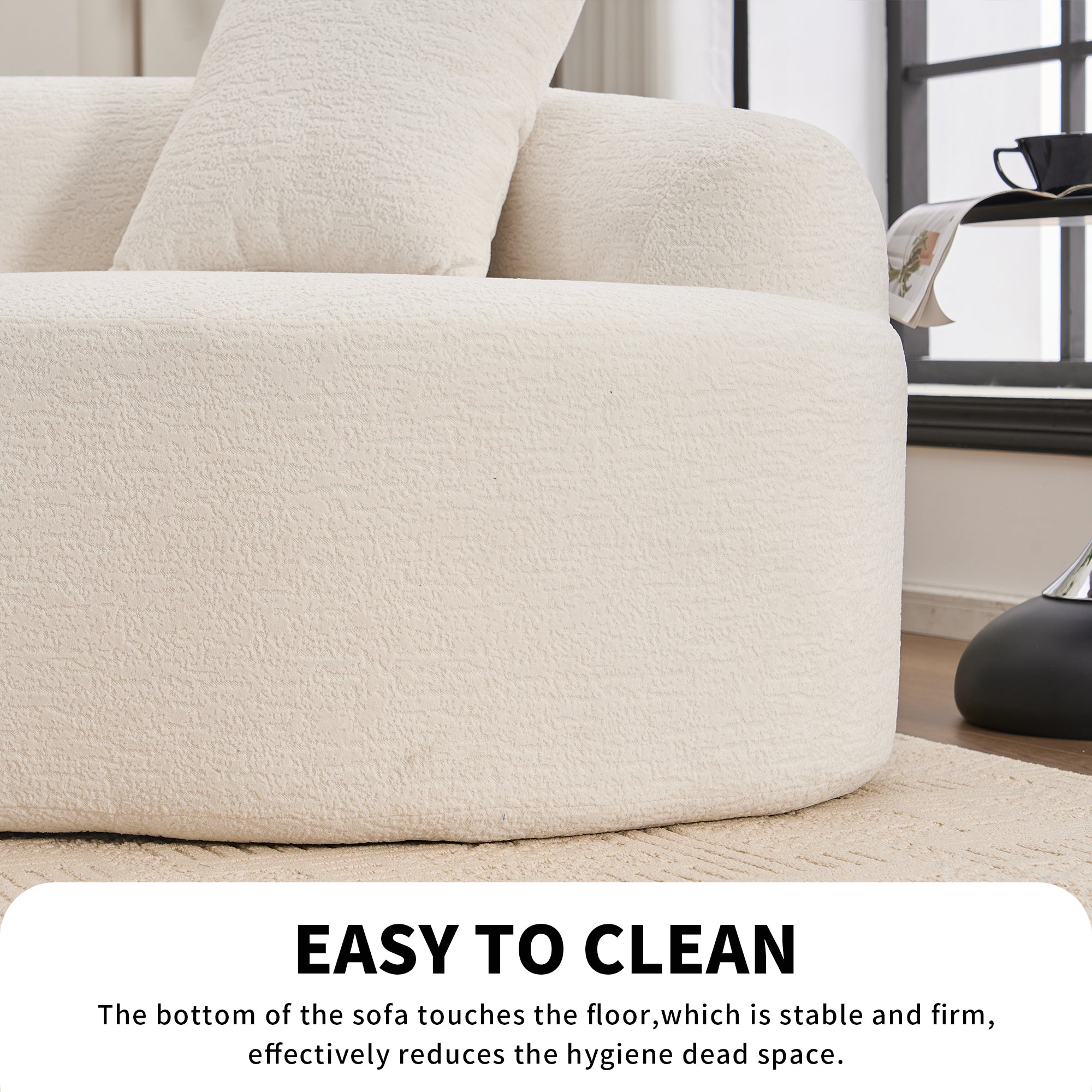 LY-025 Full Compression Sponge Sofa Cloud White Curved Modular Sectional 30D High-Density Chenille Sleeper Couch 110'L - Grand Goldman Shop