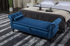 Aijia 63' Velvet Multifunctional Storage Bench Rectangular Sofa Stool Buttons Tufted Nailhead Trimmed Ottoman Solid Wood Legs with 1 Pillow,Blue - Grand Goldman Shop