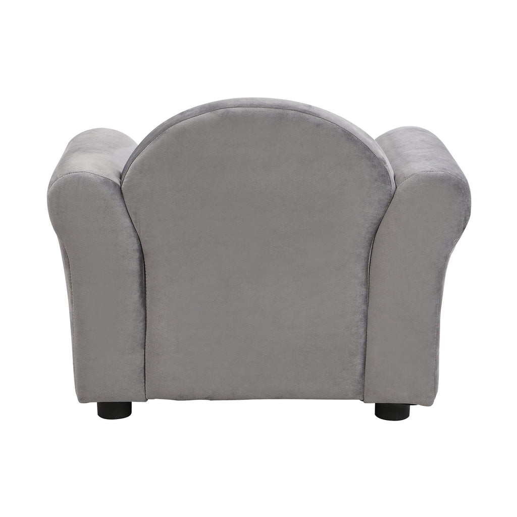 Kids Gray Velvet Upholstered Chair with Ottoman for Comfortable Seating | Premium Home Decor - Grand Goldman