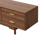 Modern TV Stand for 75-85 inch TVs with Fluted Glass Doors, 2 Drawers, Walnut Solid Wood Legs, 78.7'' L - Grand Goldman Shop