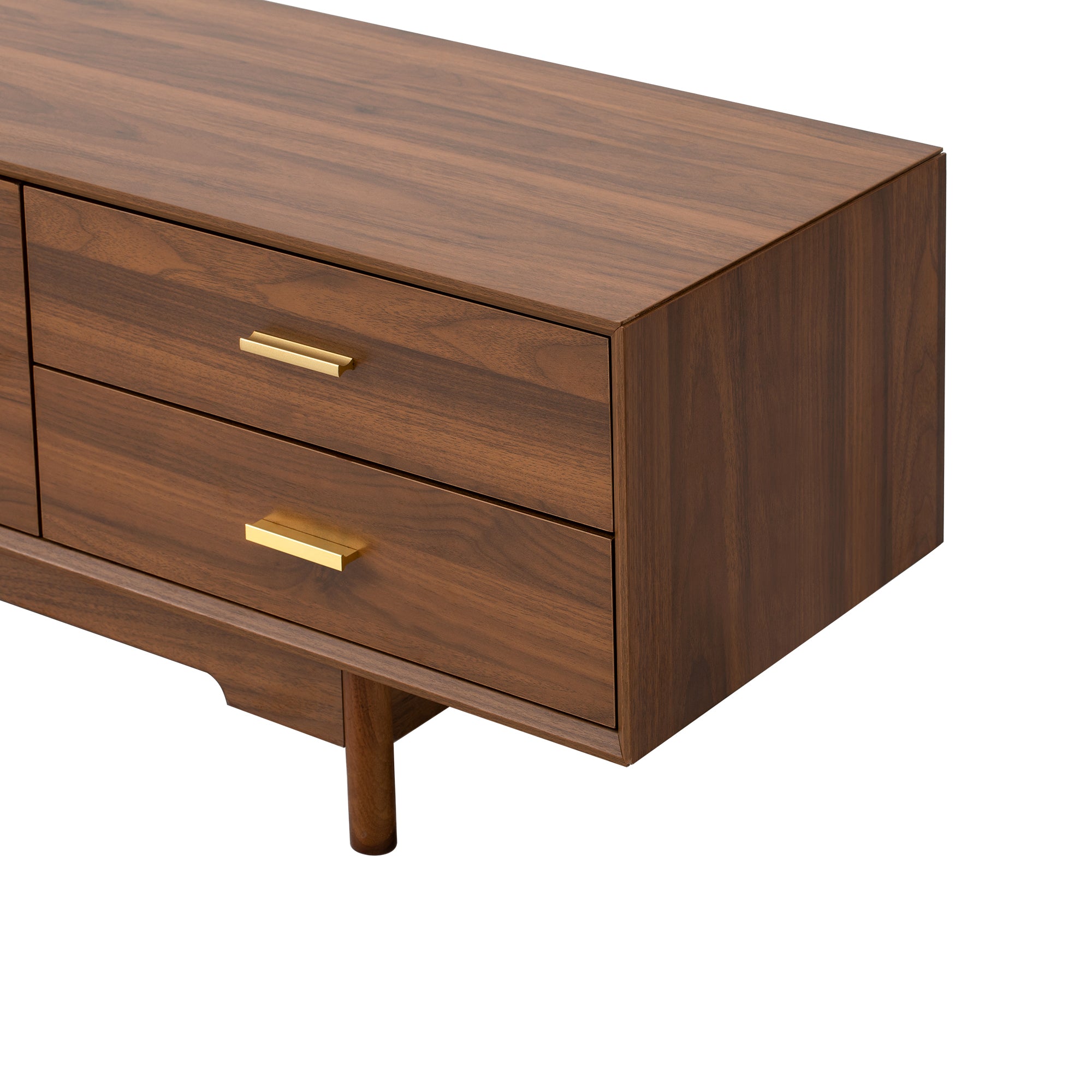 Modern TV Stand for 75-85 inch TVs with Fluted Glass Doors, 2 Drawers, Walnut Solid Wood Legs, 78.7'' L - Grand Goldman Shop