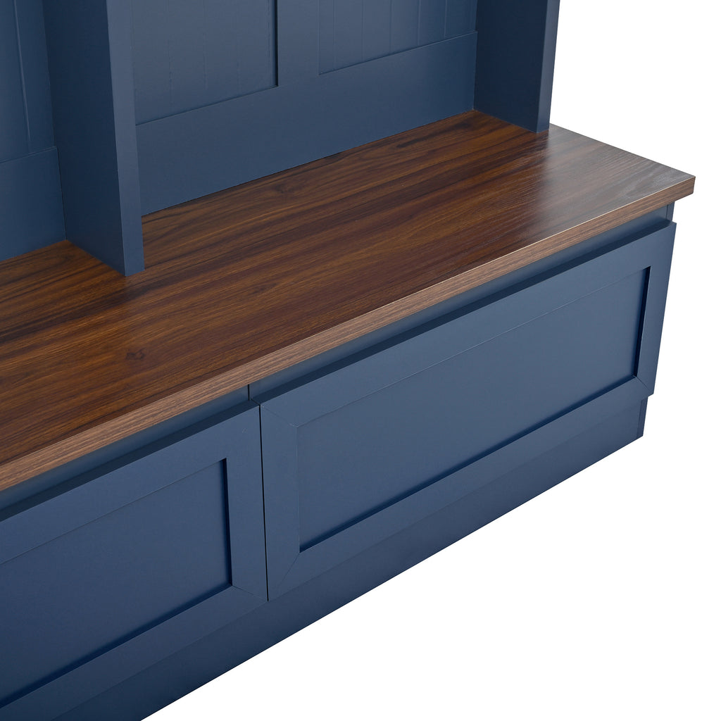 Farmhouse 4-in-1 Hall Tree with Wood Grain Bench, Mudroom Versatile Coat Rack with 2 Large Drawer, Entrance Organizer for Hallway, Living Room, Blue, 55.9'W (OLD SKU: N721P313099C) - Grand Goldman Shop