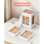 Jewelry Box 360° Rotating Jewelry Organizer with Built-in 4 Necklace Hooks White - Grand Goldman Shop