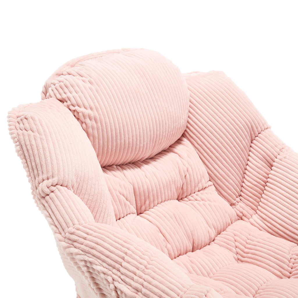 Lazy Chair with Ottoman, Modern Lounge Accent Chair with Armrests and a Side Pocket, Leisure Upholstered Sofa Chair Reading Chair with Footrest for Small Space, Corner Chair-Pink - Grand Goldman Shop