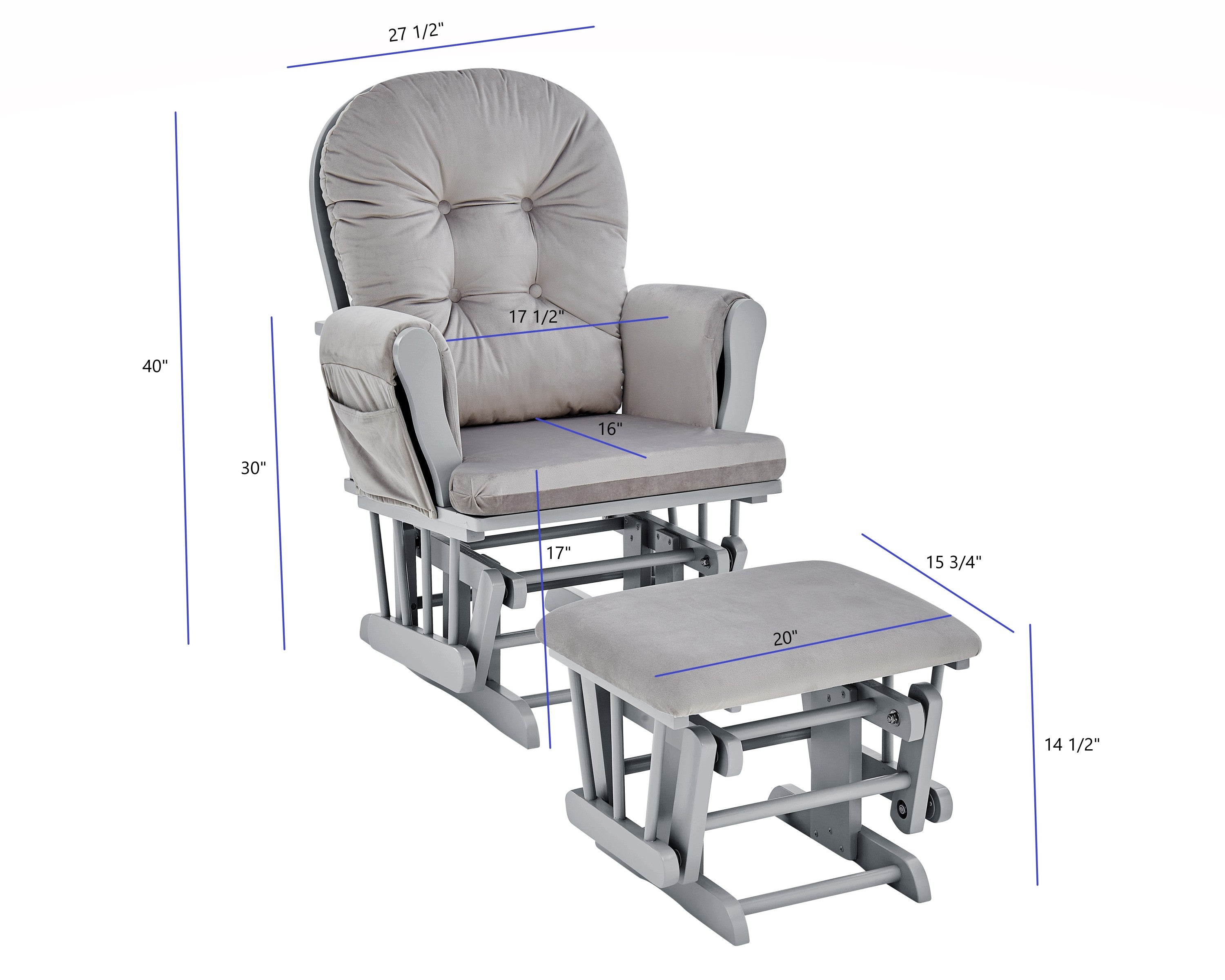 Mason Glider and Ottoman Gray Wood and Light Gray Fabric - Grand Goldman Shop