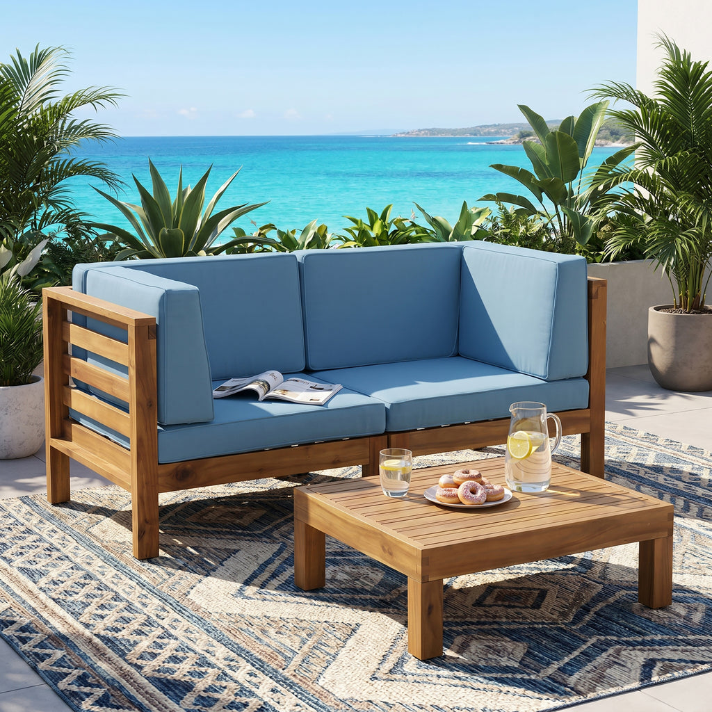 OANA 3-teiliges LOVESOFA-SET MIT COUCHTISCH, BLAU
