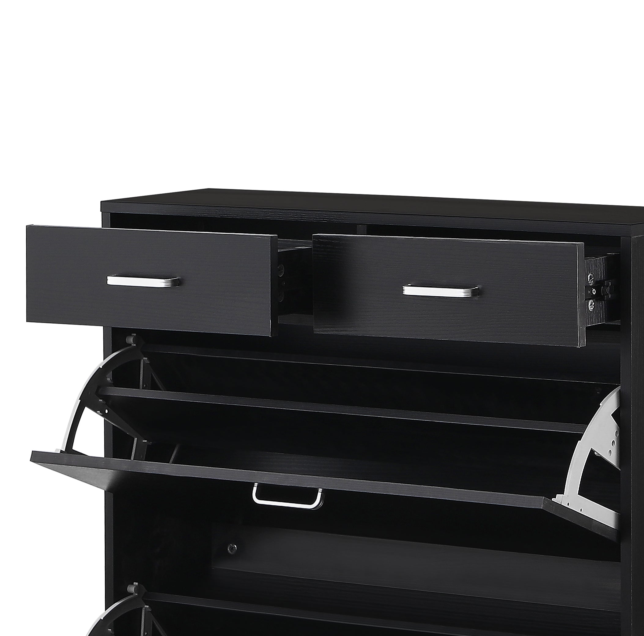 Large size Shoe Cabinet,Free Standing Tipping Bucket Shoe Rack Organizer with 2 Flip Drawers&2 Drawer,Modern Tipping Bucket for Entryway,Hallway,Bedroom-black - Grand Goldman Shop
