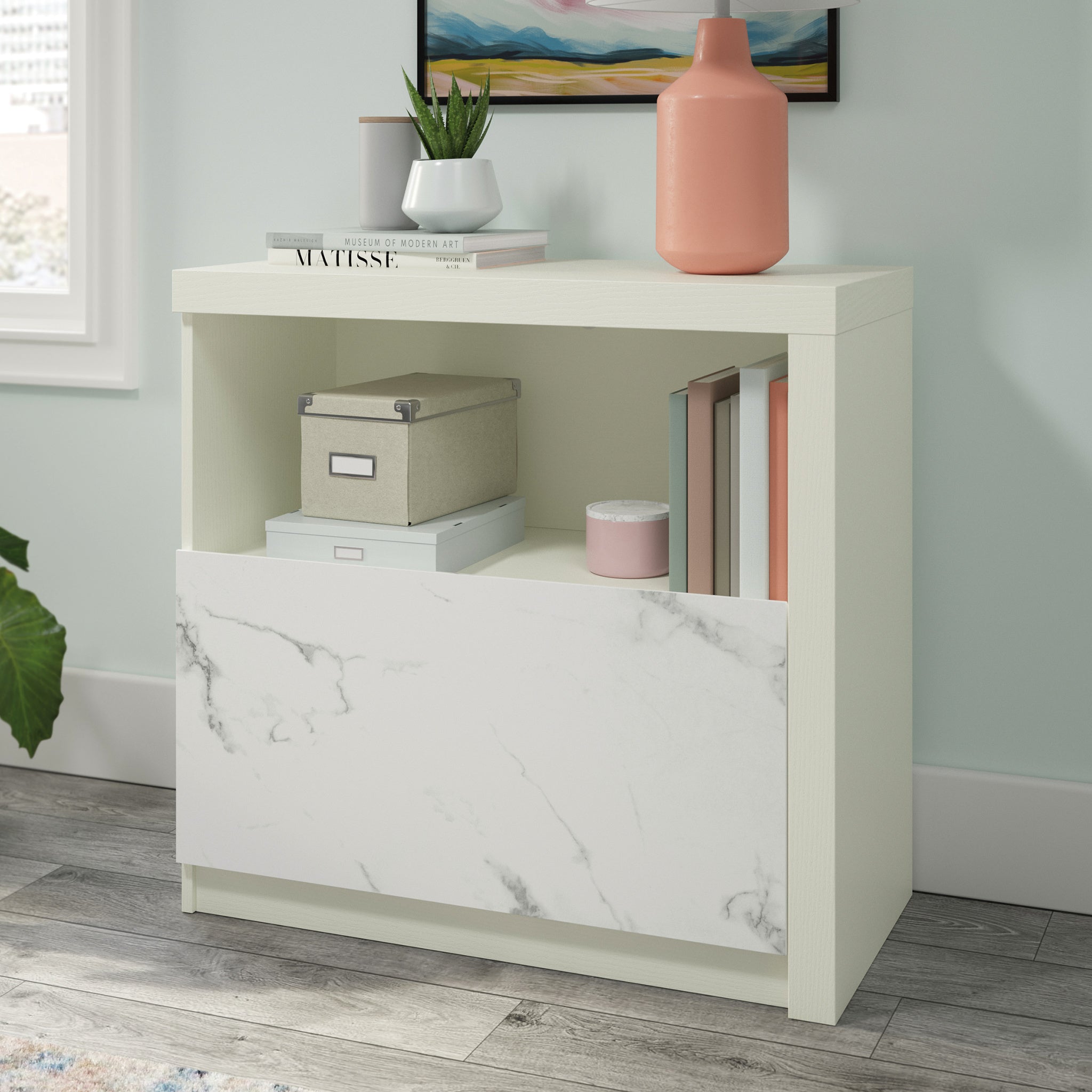 Lateral File with Cubbyhole Storage, White finish - Grand Goldman