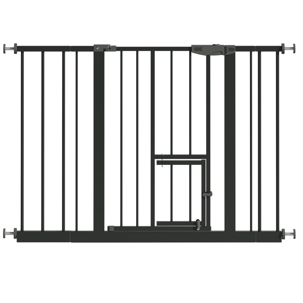 Baby Gate with Cat Door, 29.5-44.1' Metal Pet Door for Stairs & Doorways,Pressure Mounted,No Tools Needed, Black | Premium Ho
