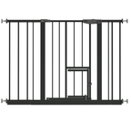 Baby Gate with Cat Door, 29.5-44.1' Metal Pet Door for Stairs & Doorways,Pressure Mounted,No Tools Needed, Black | Premium Ho
