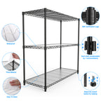 3 Tier Wire Shelving Unit, 1050 LBS NSF Height Adjustable Metal Garage Storage Shelves, Heavy Duty Storage Wire Rack Metal Shelves - Black - Grand Goldman Shop
