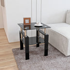 Modern Tempered Glass Tea Table Coffee Table End Table, Black, Square, 1-Piece for Living Room - Grand Goldman Shop