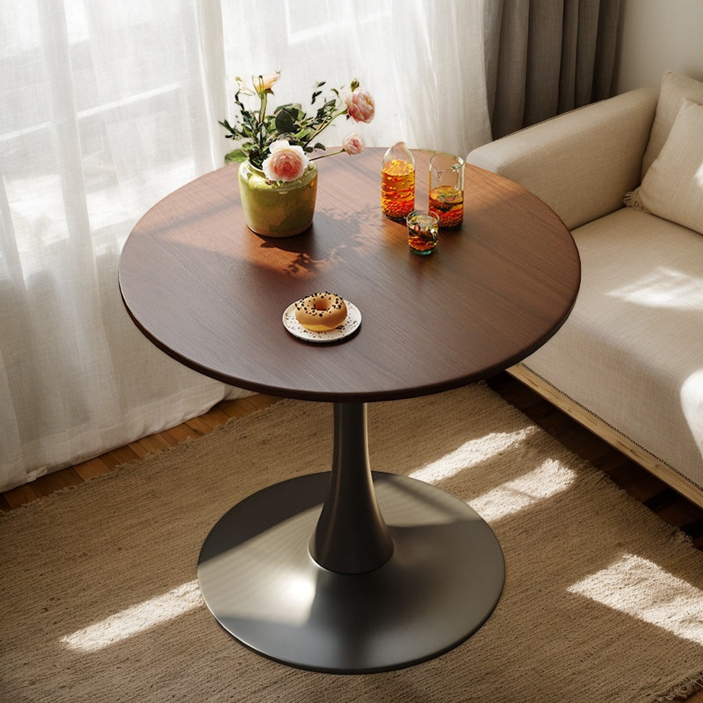 Walnut Round Table, Modern Dining Table, Dining Table, MDF Top and Steel Base Tulip Round Kitchen Table, Kitchen Table, Mid Century Coffee Table for Living Room 24 Inch, Oval Dining Table - Grand Goldman Shop