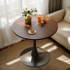 Walnut Round Table, Modern Dining Table, Dining Table, MDF Top and Steel Base Tulip Round Kitchen Table, Kitchen Table, Mid Century Coffee Table for Living Room 24 Inch, Oval Dining Table - Grand Goldman Shop