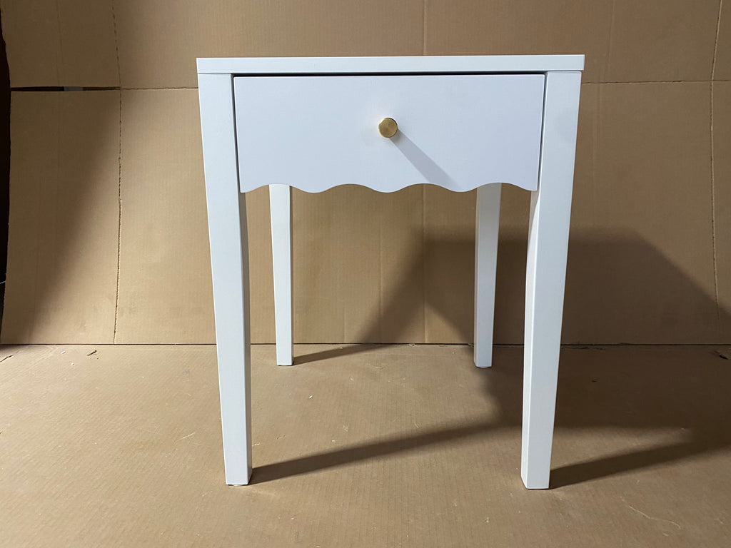 White Nightstand with Drawer, Modern Bedside Table with Wavy Apron Design, Compact End Table for Bedroom Living Room, Small Side Table with Storage - Grand Goldman Shop