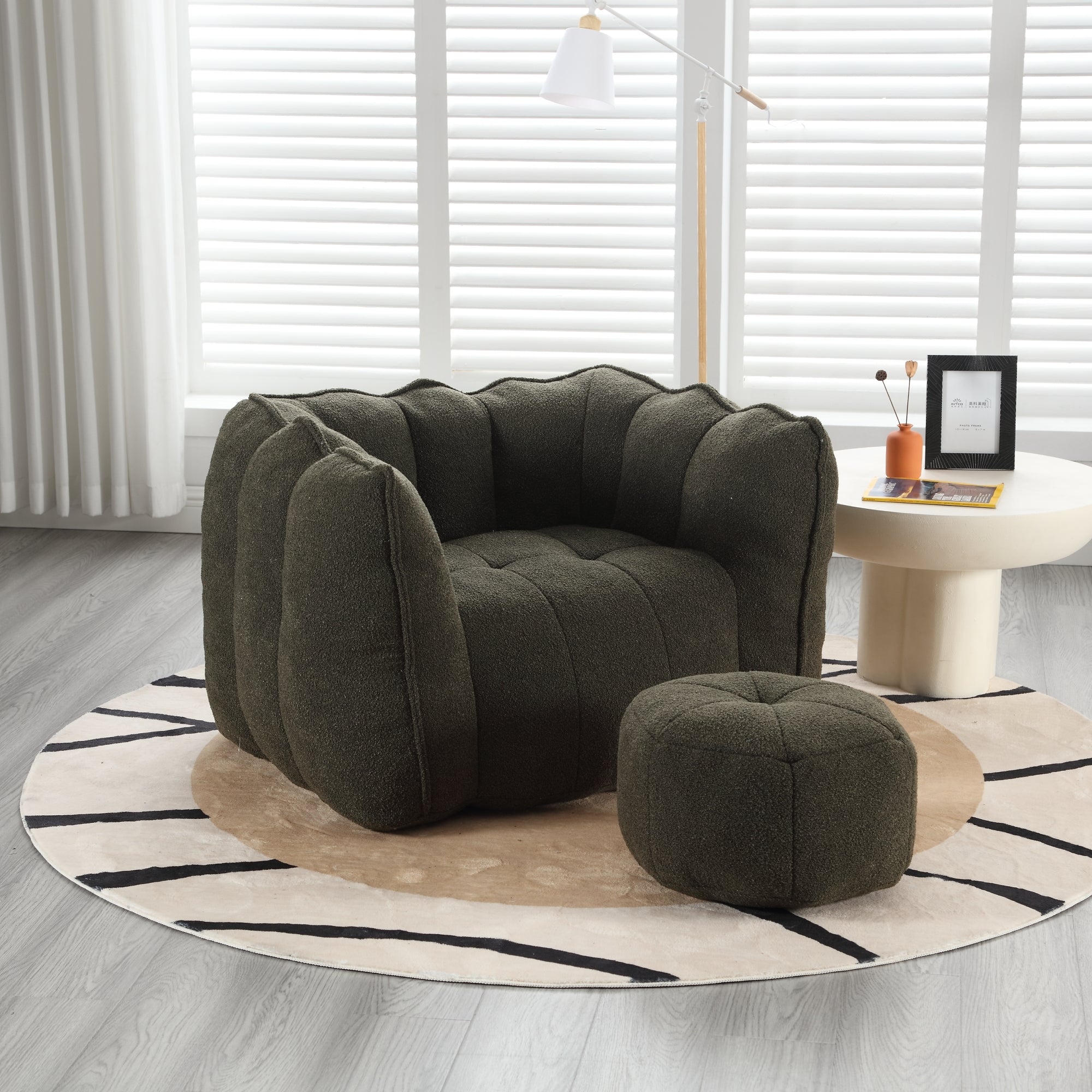 Soft Chenille Bean Bag Chair with High Resilient Foam for Living Room and Bedroom, Comfortable Square Lazy Sofa with Footstool for Adults - Grand Goldman Shop