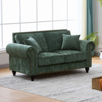 Modern 2-Seater Sofa with Rolled Arms, Tufted Upholstery, Wood Legs, Nailhead Trim, Beige Fabric, 63' - Grand Goldman Shop