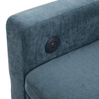 Convertible Sofa Bed 62.75' Loveseat with Adjustable Backrest and USB Ports in Blue Chenille Fabric - Grand Goldman Shop
