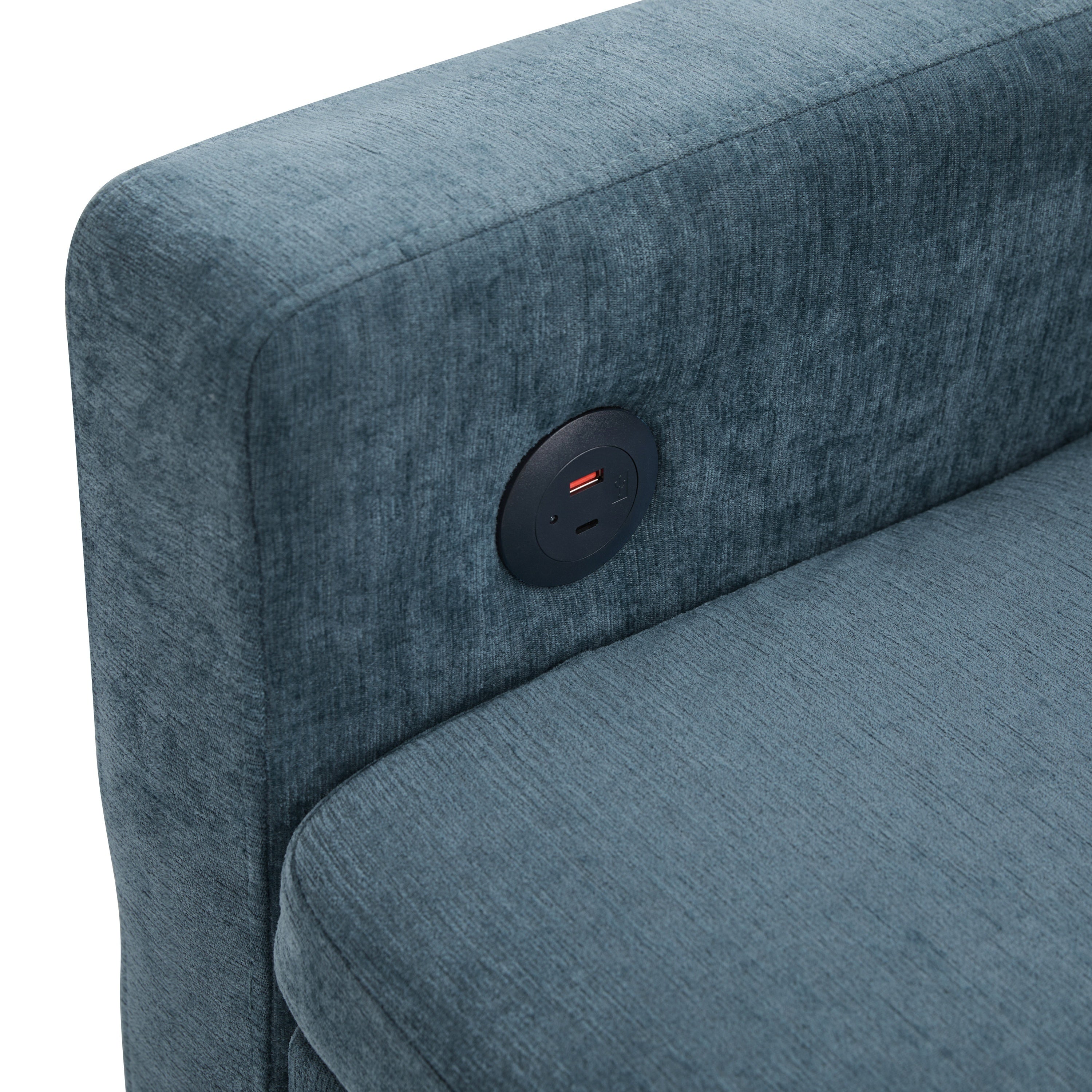 Convertible Sofa Bed 62.75' Loveseat with Adjustable Backrest and USB Ports in Blue Chenille Fabric - Grand Goldman Shop