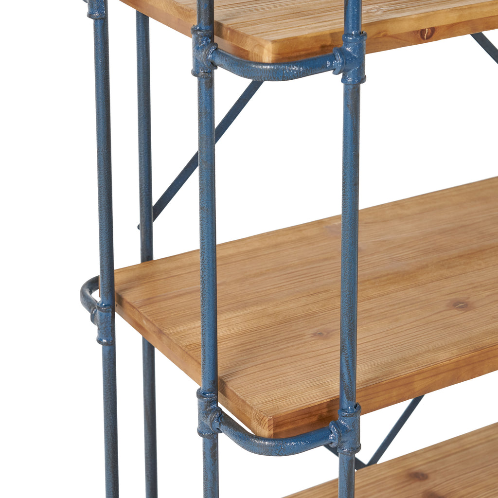 Yorktown Industrial 5-Shelf Bookcase with Metal Pipework and Solid Fir in Natural Finish - Grand Goldman Shop