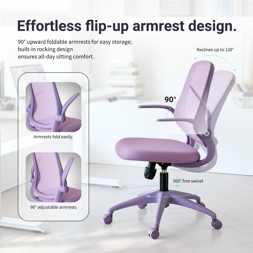 Ergonomic Color Office Chair 350LBS, Home Office, Mesh Back, Integrated Molded Foam, Comfortable Sitting, Flipping Armrest, F