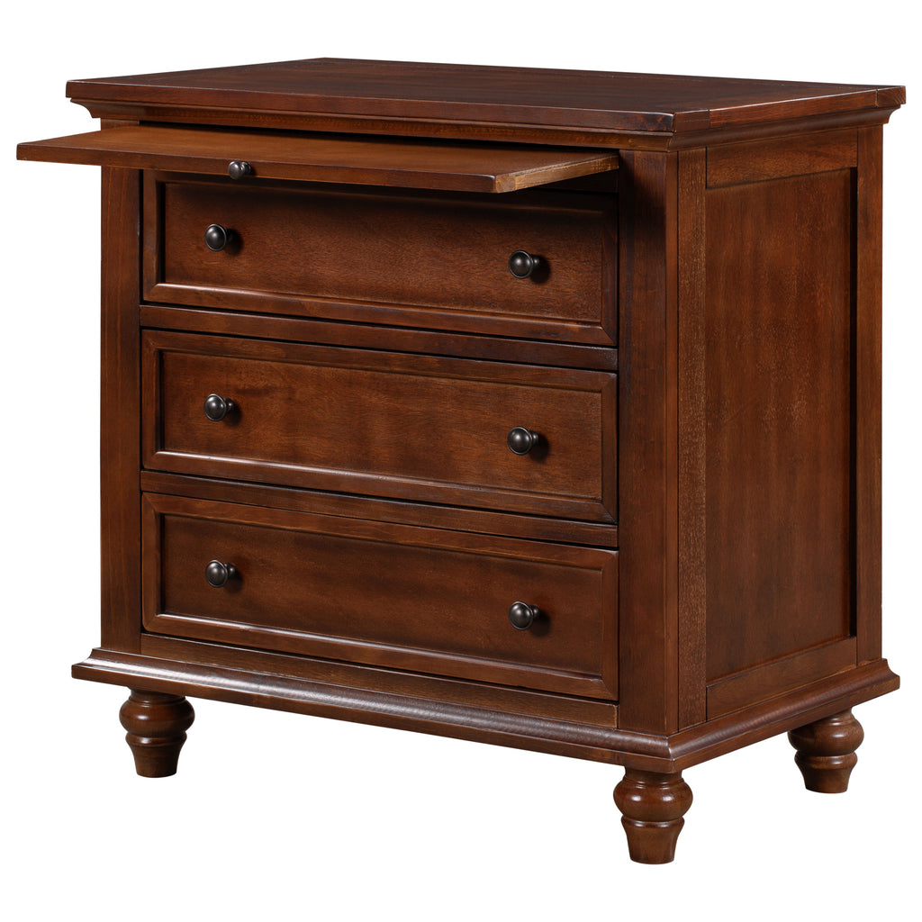 U_STYLE 27.6''Nightstand with Pine Wood veneer , Fashion Bedside Cabinet with 3 Drawers and pull-out tray, Minimalist Sofa Side Table with rubber legs and Metal handle for Bedroom Sofa Couch Office - Grand Goldman Shop